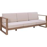 Silas Outdoor Sofa in Brushed Natural Eucalyptus & Beige Fabric