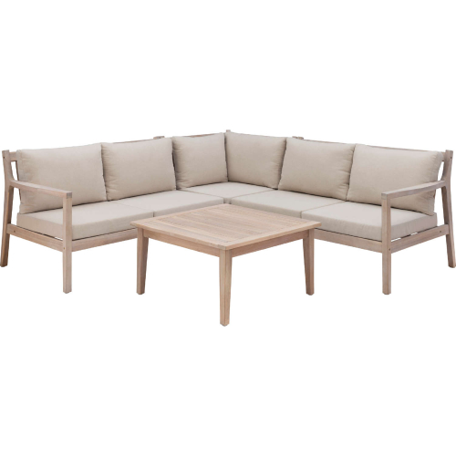 Teagon 4 Piece Outdoor Sectional Sofa Set in White Wash & Beige Fabric