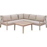 Teagon 4 Piece Outdoor Sectional Sofa Set in White Wash & Beige Fabric
