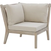 Teagon Outdoor Corner Accent Chair in Natural Wood & Beige Fabric