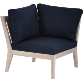Teagon Outdoor Corner Accent Chair in in Natural Wood & Navy Blue Fabric