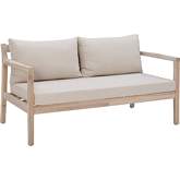 Teagon Outdoor Loveseat in White Wash Wood & Beige Fabric