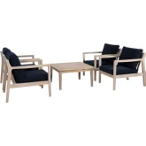 Teagon Outdoor 5 Piece Chair Set in Washed Wood & Navy Blue Fabric