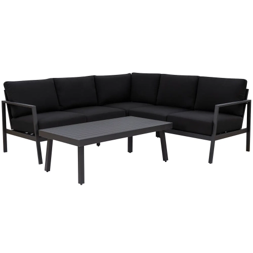 Holland 2 Piece Outdoor Sectional Sofa Set in Black Fabric & Aluminum