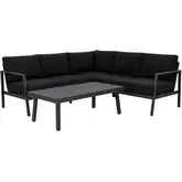 Holland 2 Piece Outdoor Sectional Sofa Set in Black Fabric & Aluminum