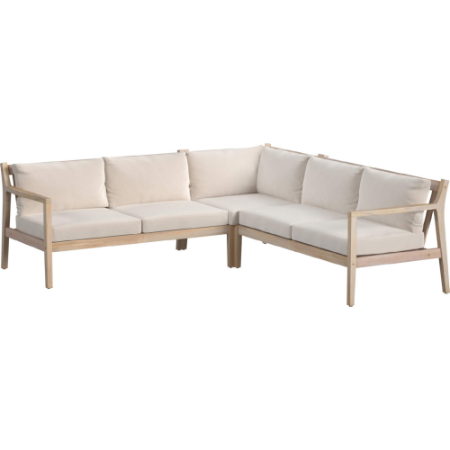 Teagon Outdoor 3 Piece Sectional Sofa Set in White Wash & Beige Fabric