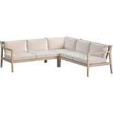 Teagon Outdoor 3 Piece Sectional Sofa Set in White Wash & Beige Fabric