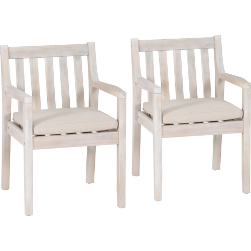 Teagon Outdoor Dining Arm Chair in Natural Wood & Beige Fabric (Set of 2)