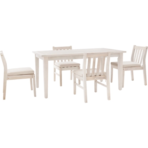 Teagon Outdoor 5 Piece Dining Set in Natural Wood & Beige Fabric
