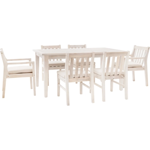 Teagon Outdoor 7 Piece Dining Set in Natural Wood & Beige Fabric