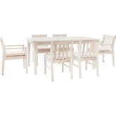Teagon Outdoor 7 Piece Dining Set in Natural Wood & Beige Fabric
