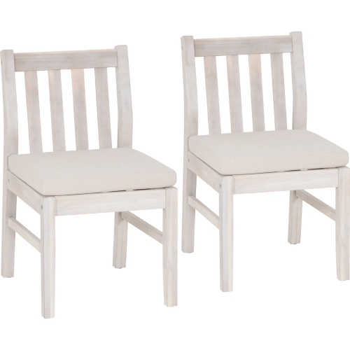 Teagon Outdoor Dining Side Chair in Natural Wood & Beige Fabric (Set of 2)