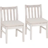 Teagon Outdoor Dining Side Chair in Natural Wood & Beige Fabric (Set of 2)