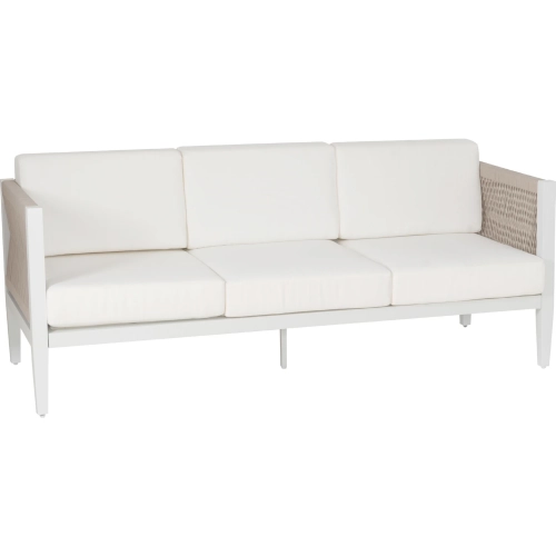 Claiborne Outdoor Sofa in White Aluminum, Rope & Cream White Fabric