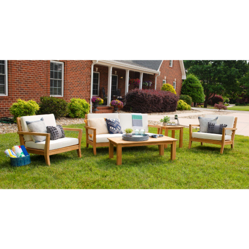 Carenen 5 Piece Outdoor Sofa Set in Teak & Antique White Fabric