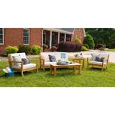 Carenen 5 Piece Outdoor Sofa Set in Teak & Antique White Fabric