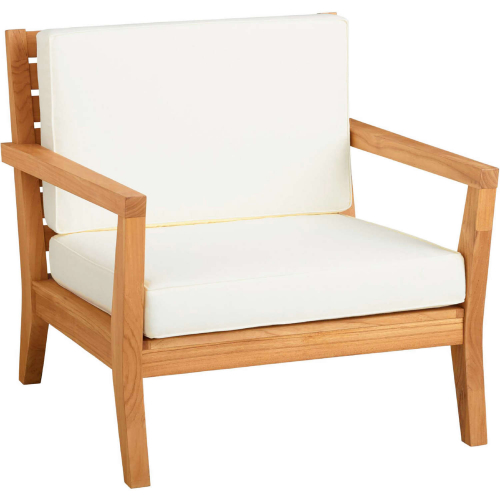 Carenen Outdoor Accent Arm Chair in Teak & Antique White Fabric
