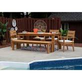 Carenen 6 Piece Outdoor Dining Set in Teak & Antique White Fabric