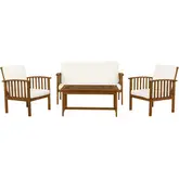 Caneel 4 Piece Outdoor Loveseat Set in Natural Wood & Beige Fabric