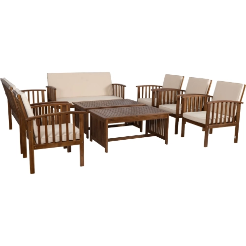 Caneel 8 Piece Outdoor Loveseat Set in Wood & Beige Fabric