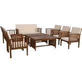 Caneel 8 Piece Outdoor Loveseat Set in Wood & Beige Fabric