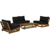 Silbury Outdoor 4 Piece Loveseat Set in Wood & Black Fabric