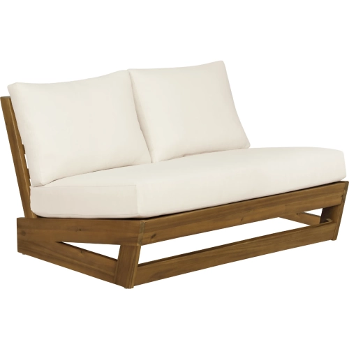 Silbury Outdoor Bench in Wood & White Fabric