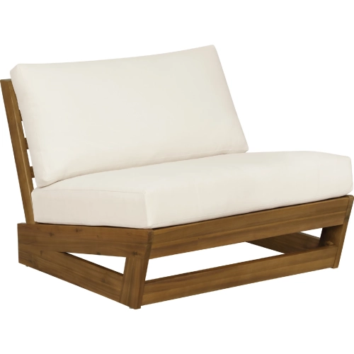 Silbury Outdoor Accent Chair in Wood & White Fabric