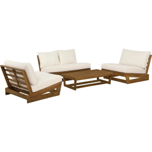 Silbury Outdoor 4 Piece Loveseat Set in Wood & White Fabric