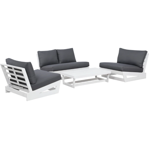 Silbury Outdoor 4 Piece Loveseat Set in White Wood & Grey Fabric