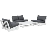 Silbury Outdoor 4 Piece Loveseat Set in White Wood & Grey Fabric