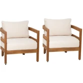 Breton Outdoor Club Accent Chair in Wood & Beige Fabric (Set of 2)