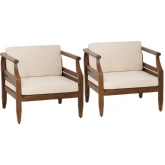 Arlen Outdoor Club Accent Chair in Brown Wood & Beige Fabric (Set of 2)