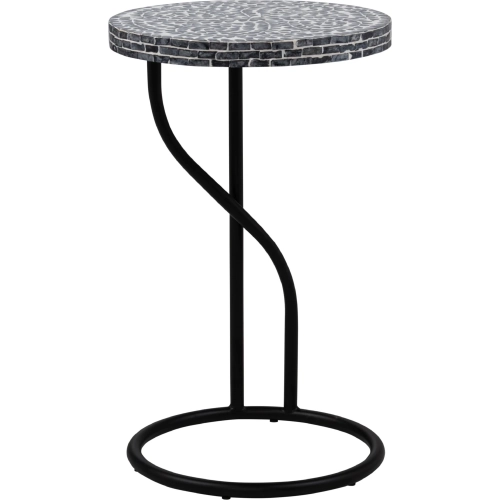 Padget Round Side Table in Black Metal & Black Capiz Shell