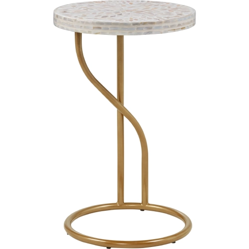 Padget Round Side Table in Gold Finish Metal & Cream Capiz Shell