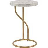 Padget Round Side Table in Gold Finish Metal & Cream Capiz Shell