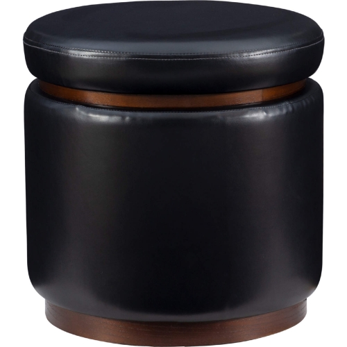 Blanche Storage Ottoman in Black Leatherette & Walnut