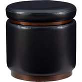 Blanche Storage Ottoman in Black Leatherette & Walnut