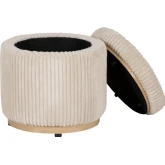 Blanche Storage Ottoman in Cream Corduroy Fabric & Wood