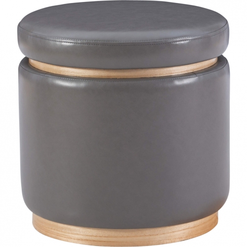 Blanche Storage Ottoman in Grey Leatherette & Wood