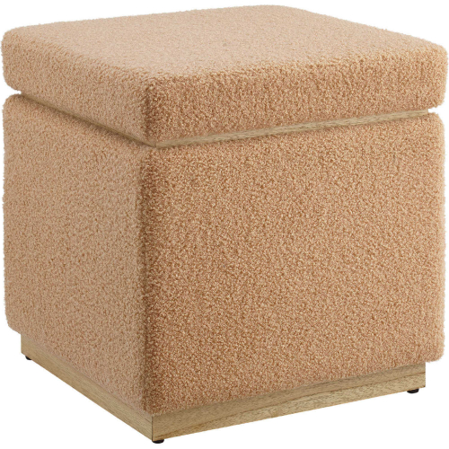 Blanche Square Ottoman in Tan Sherpa Fabric & Wood