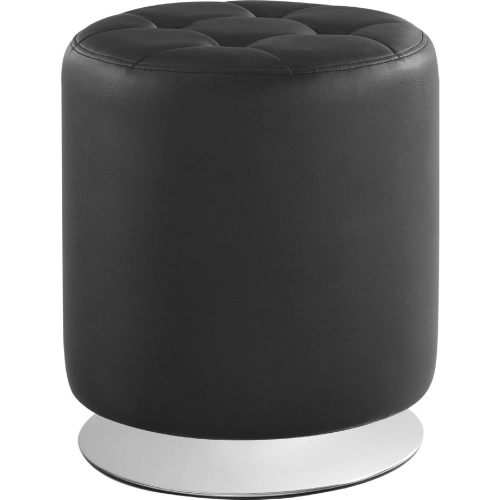Sikes Swivel Ottoman in Tufted Black Eco Leather & Steel