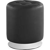 Sikes Swivel Ottoman in Tufted Black Eco Leather & Steel