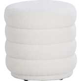 Lorden Round Ottoman in Channel Tufted White Sherpa Fabric