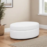 Suranne Oval Storage Ottoman in Off White Boucle Fabric