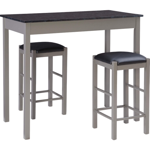 Lancer 3 Piece Counter Dining Set in Grey Faux Marble, Wood & Leatherette