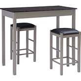 Lancer 3 Piece Counter Dining Set in Grey Faux Marble, Wood & Leatherette