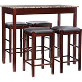 Lancer 5 Piece Counter Dining Set in Espresso, Faux Marble & Black Leatherette