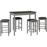 Lancer 5 Pc Counter Dining Set in Grey Faux Marble, Wood & Black Eco Leather