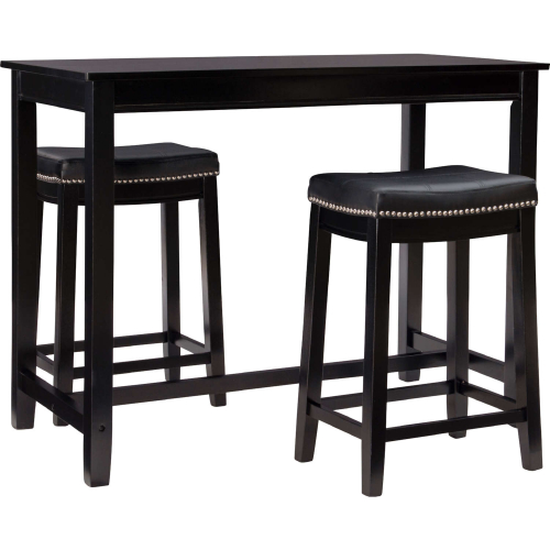 Claridge 3 Piece Counter Dining Set in Black & Black Eco Leather